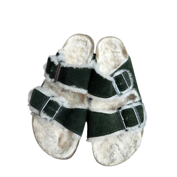 Birkenstock Arizona Shearling Green Suede Double Strap Sandals EU 41 US 10 Cozy main image 7